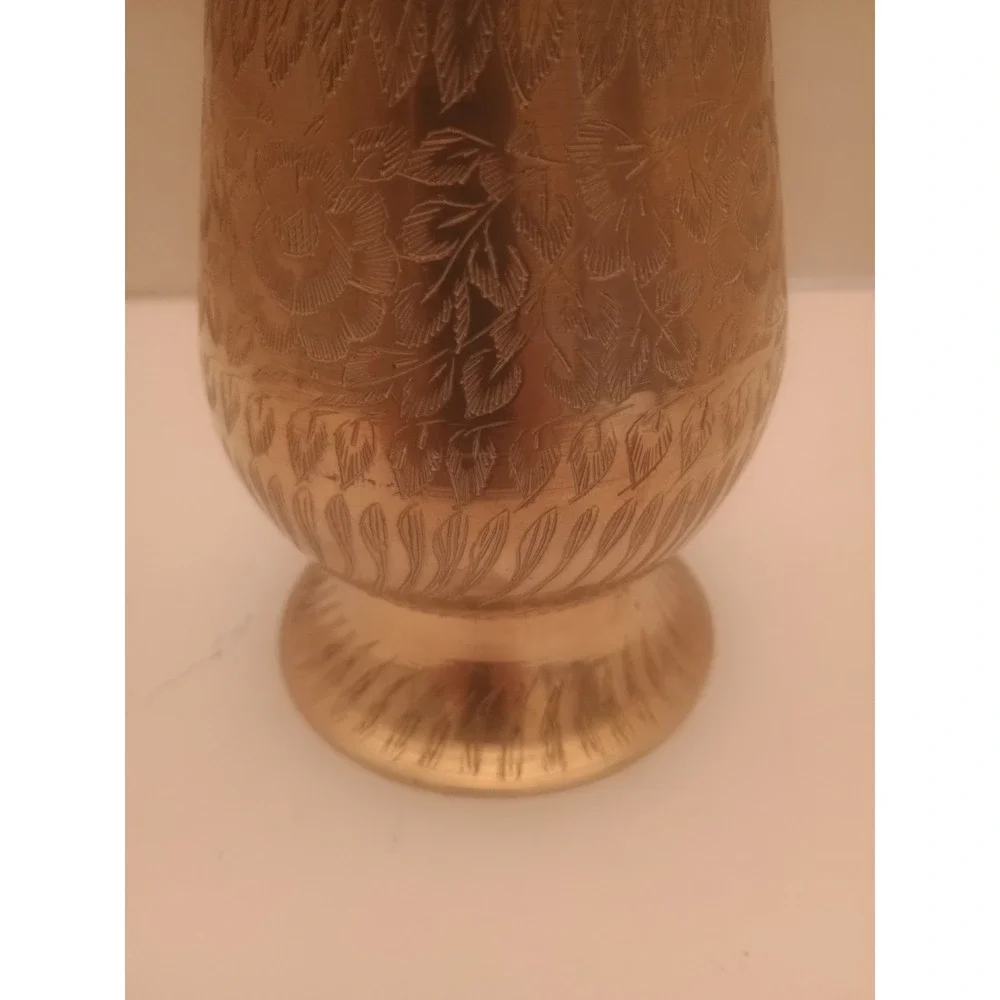 vintage etched brass vase india Bud Vase 9